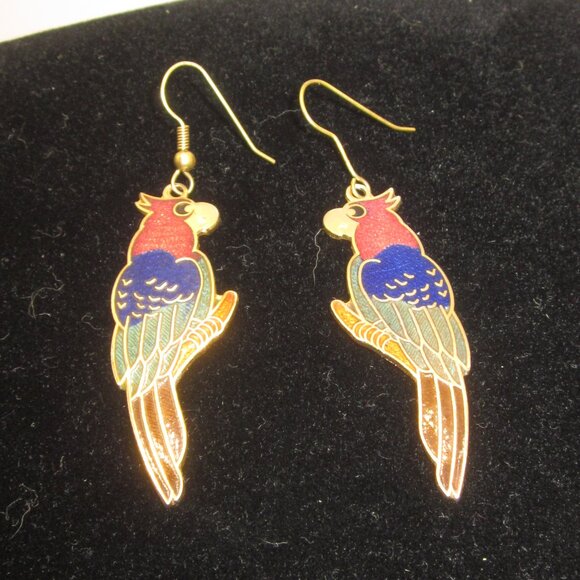 Vintage Jewelry - Vintage Cloisonne Parrot Earrings